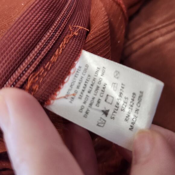 Milk & Honey Glitter Lace Up Ruffle Peasant Blouse Rust Red Side Zip Size Small - Picture 10 of 11